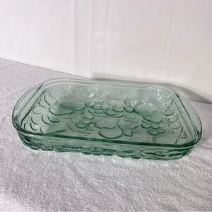Vintage Libbey Green Textured Glass Orchard Fruit Oven Proof Casserole  Dish